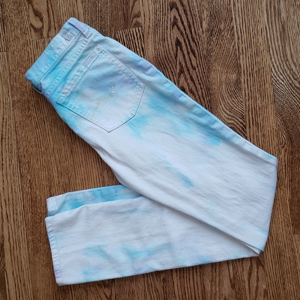 (25) 7 For All Mankind Roxanne Tie Dye Skinny Jeans Bohemian Abstract Unique